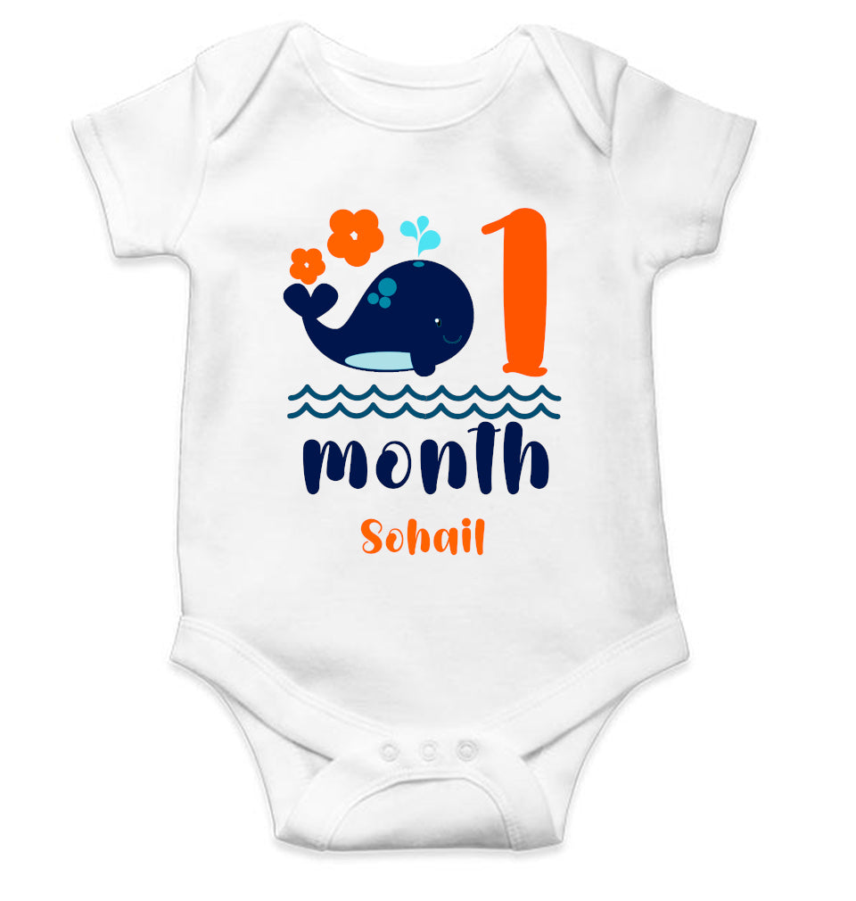 Custom Name Month One Rompers for Baby Boy- FunkyTeesClub