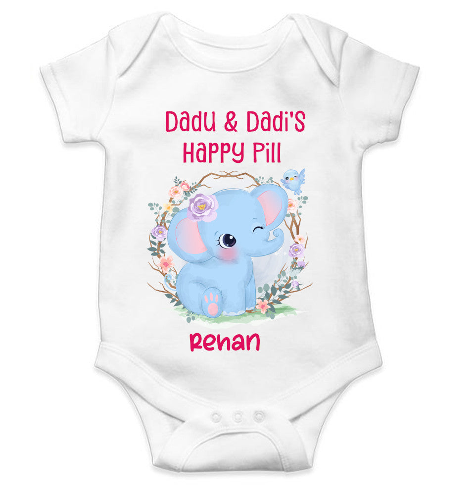 Custom Name Dada Dadis Happy Pill New Born Rompers for Baby Boy- FunkyTeesClub