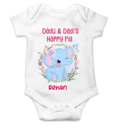 Custom Name Dada Dadis Happy Pill New Born Rompers for Baby Boy- FunkyTeesClub