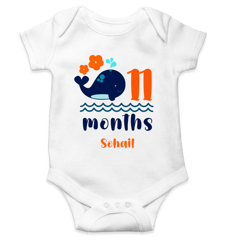 Custom Name Eleventh Month Rompers for Baby Boy- FunkyTeesClub