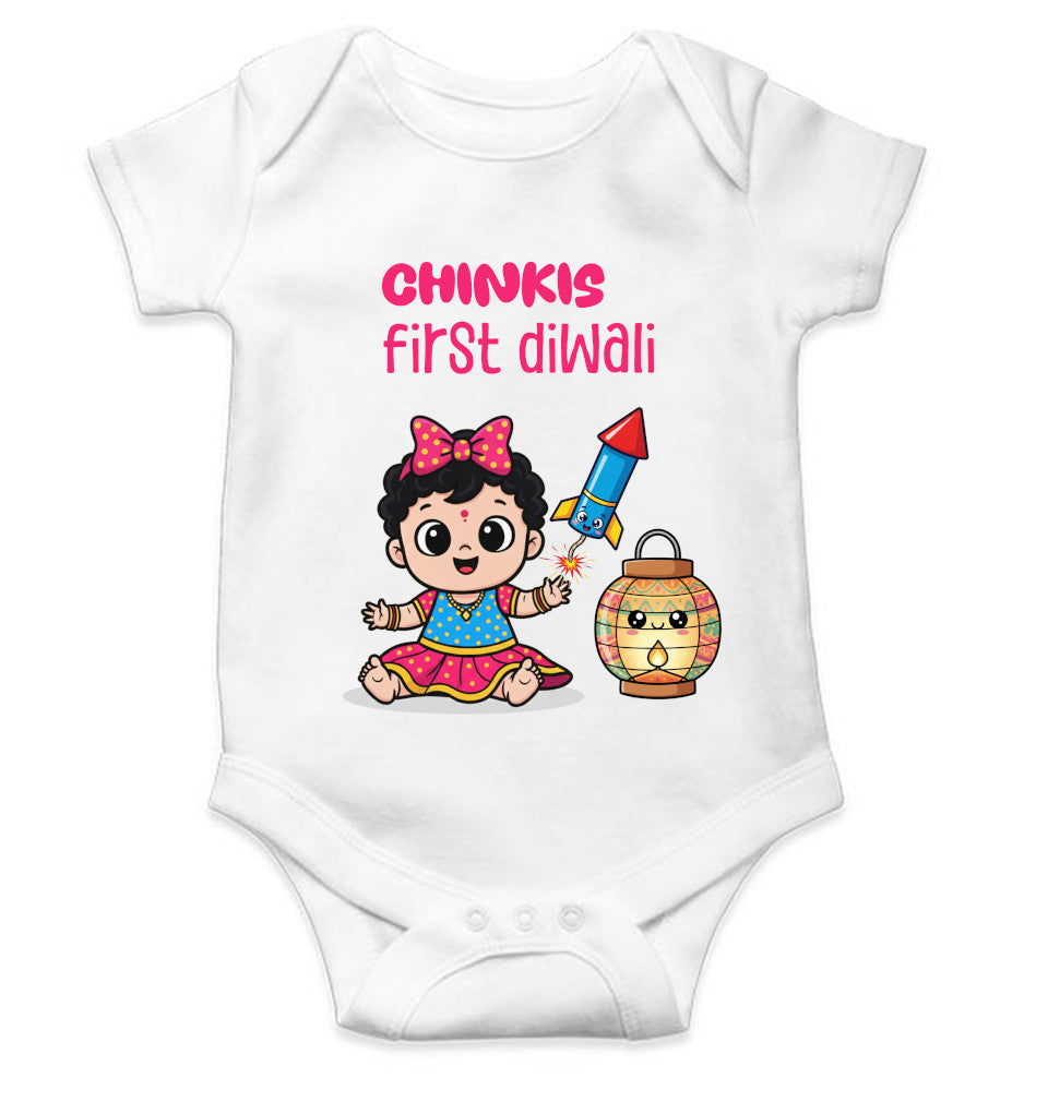 Custom Name My First Diwali Cute Diwali Rompers for Baby Girl- FunkyTeesClub