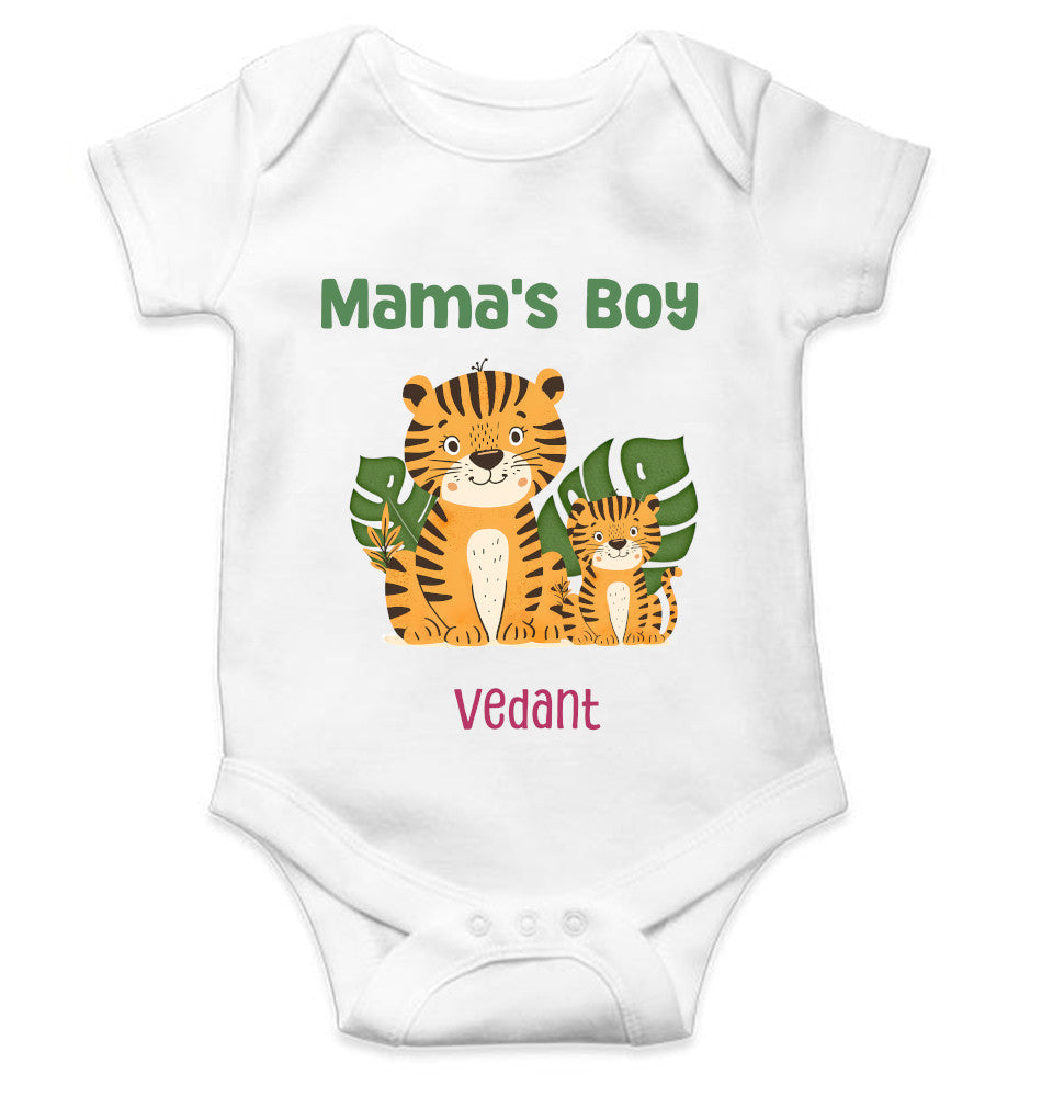 Custom Name Mamas Boy New Born Rompers for Baby Boy- FunkyTeesClub