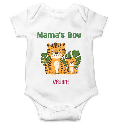 Custom Name Mamas Boy New Born Rompers for Baby Boy- FunkyTeesClub