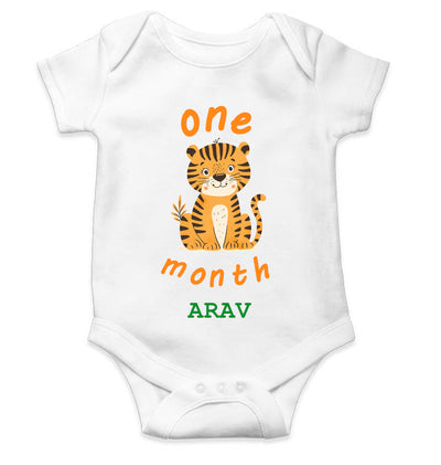 Custom Name One Month Rompers for Baby Boy- FunkyTeesClub