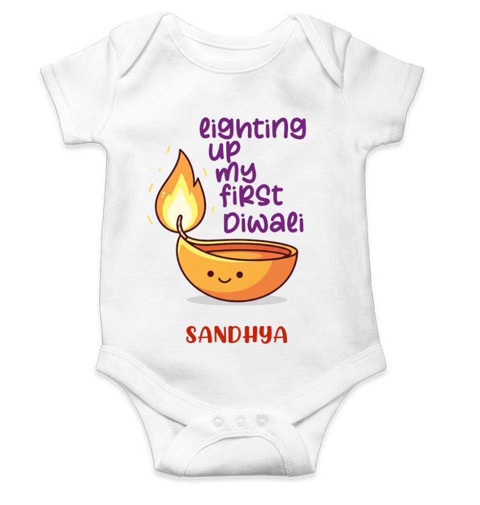 Custom Name Lighting Up My First Diwali Rompers for Baby Girl- FunkyTeesClub