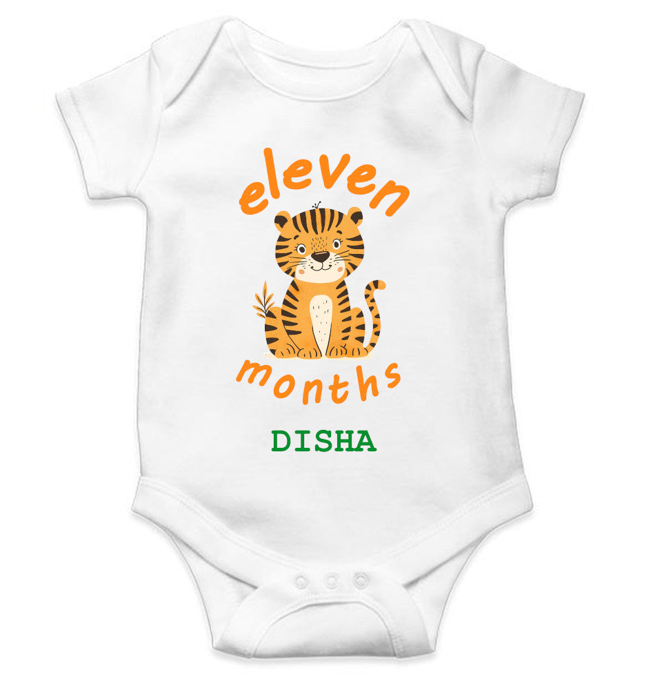 Custom Name Eleven Month Rompers for Baby Girl- FunkyTeesClub