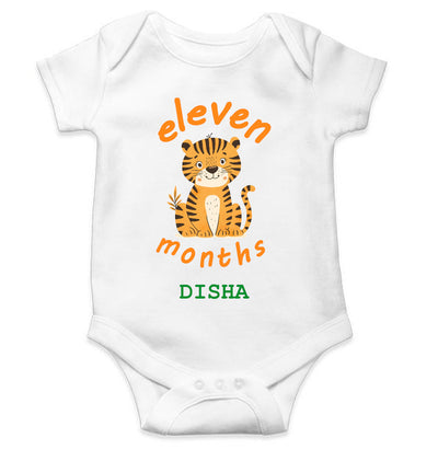 Custom Name Eleven Month Rompers for Baby Girl- FunkyTeesClub