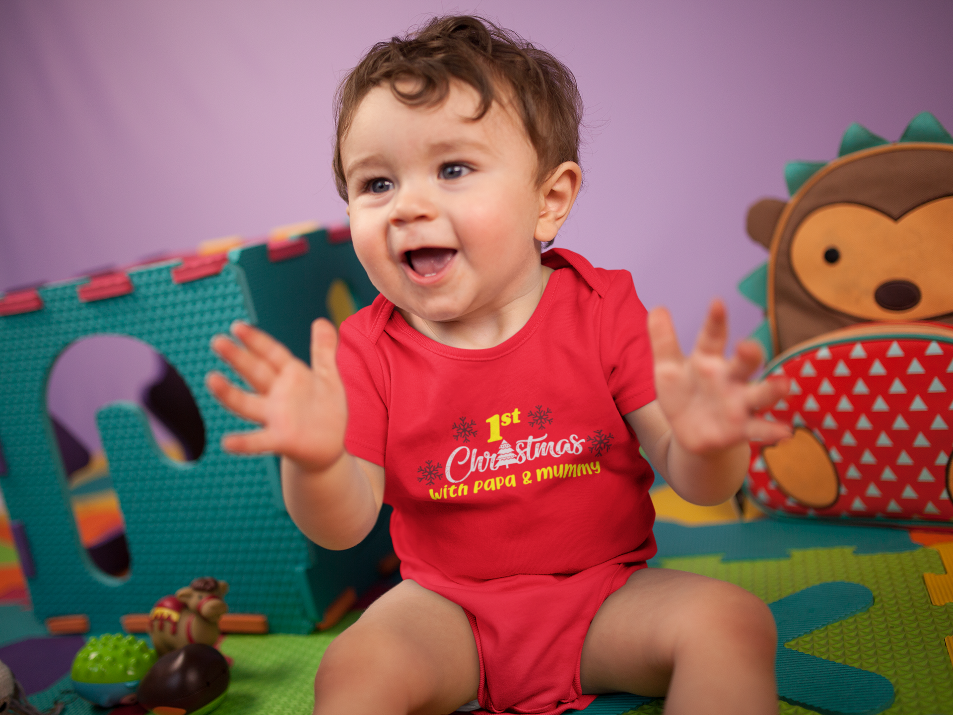 First Christmas With Papa and Mummy Christmas Rompers for Baby Boy- FunkyTeesClub