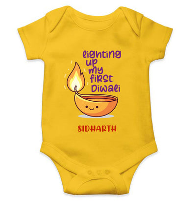 Custom Name Lighting Up My First Diwali Rompers for Baby Boy- FunkyTeesClub