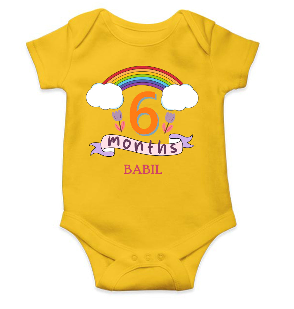 Custom Name Sixth Month Rompers for Baby Boy- FunkyTeesClub