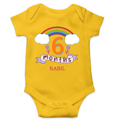 Custom Name Sixth Month Rompers for Baby Boy- FunkyTeesClub