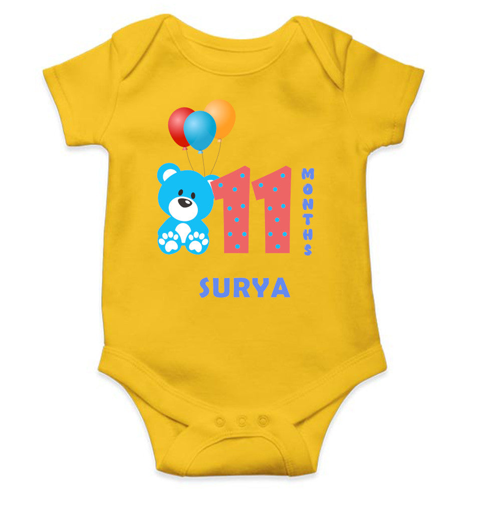 Custom Name Eleventh Month Rompers for Baby Boy- FunkyTeesClub