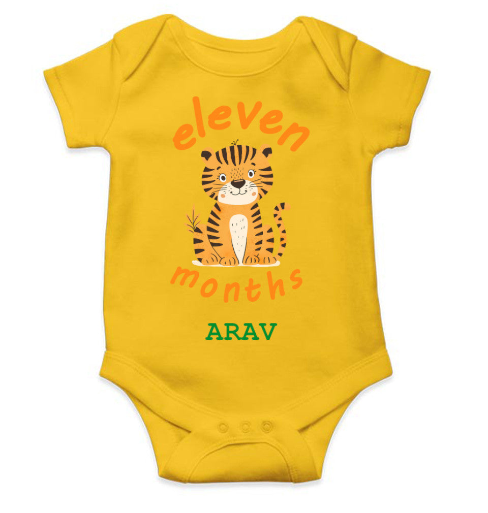 Custom Name Eleven Month Rompers for Baby Boy- FunkyTeesClub