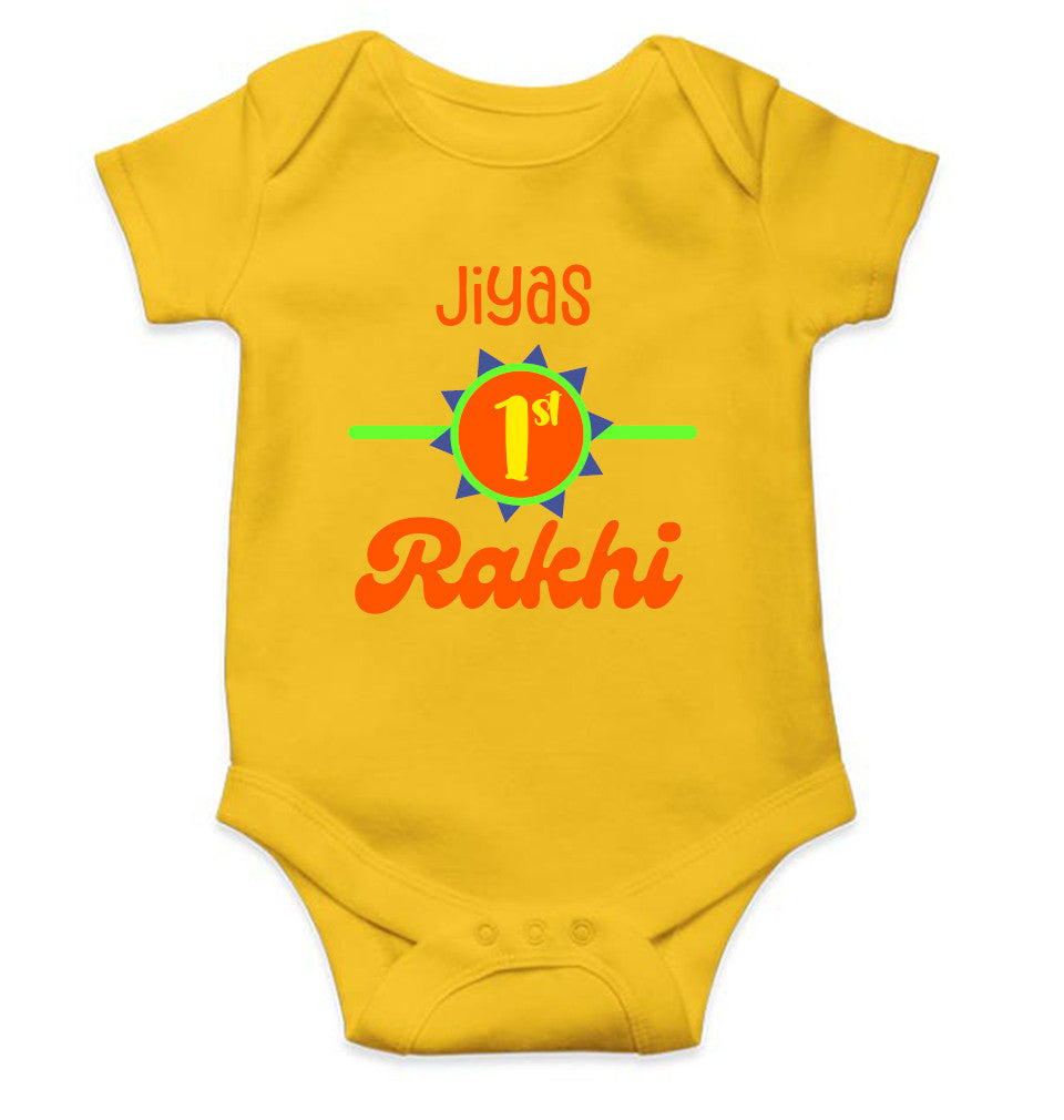 Custom Name My First Rakhi Rakshabandhan Rompers for Baby Girl- FunkyTeesClub