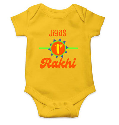 Custom Name My First Rakhi Rakshabandhan Rompers for Baby Girl- FunkyTeesClub