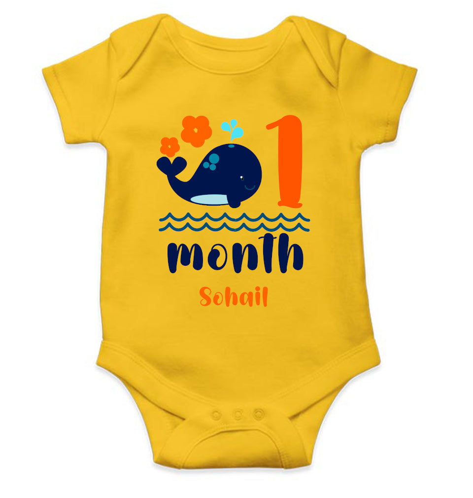Custom Name Month One Rompers for Baby Boy- FunkyTeesClub