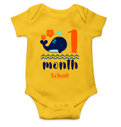 Custom Name Month One Rompers for Baby Boy- FunkyTeesClub