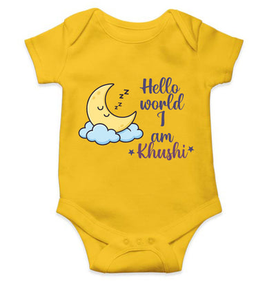 Custom Name Hello World New Born Rompers for Baby Girl- FunkyTeesClub