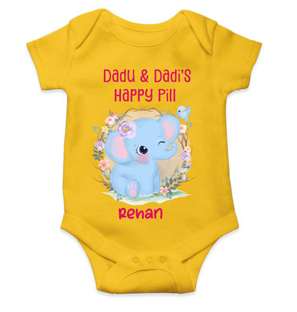 Custom Name Dada Dadis Happy Pill New Born Rompers for Baby Boy- FunkyTeesClub