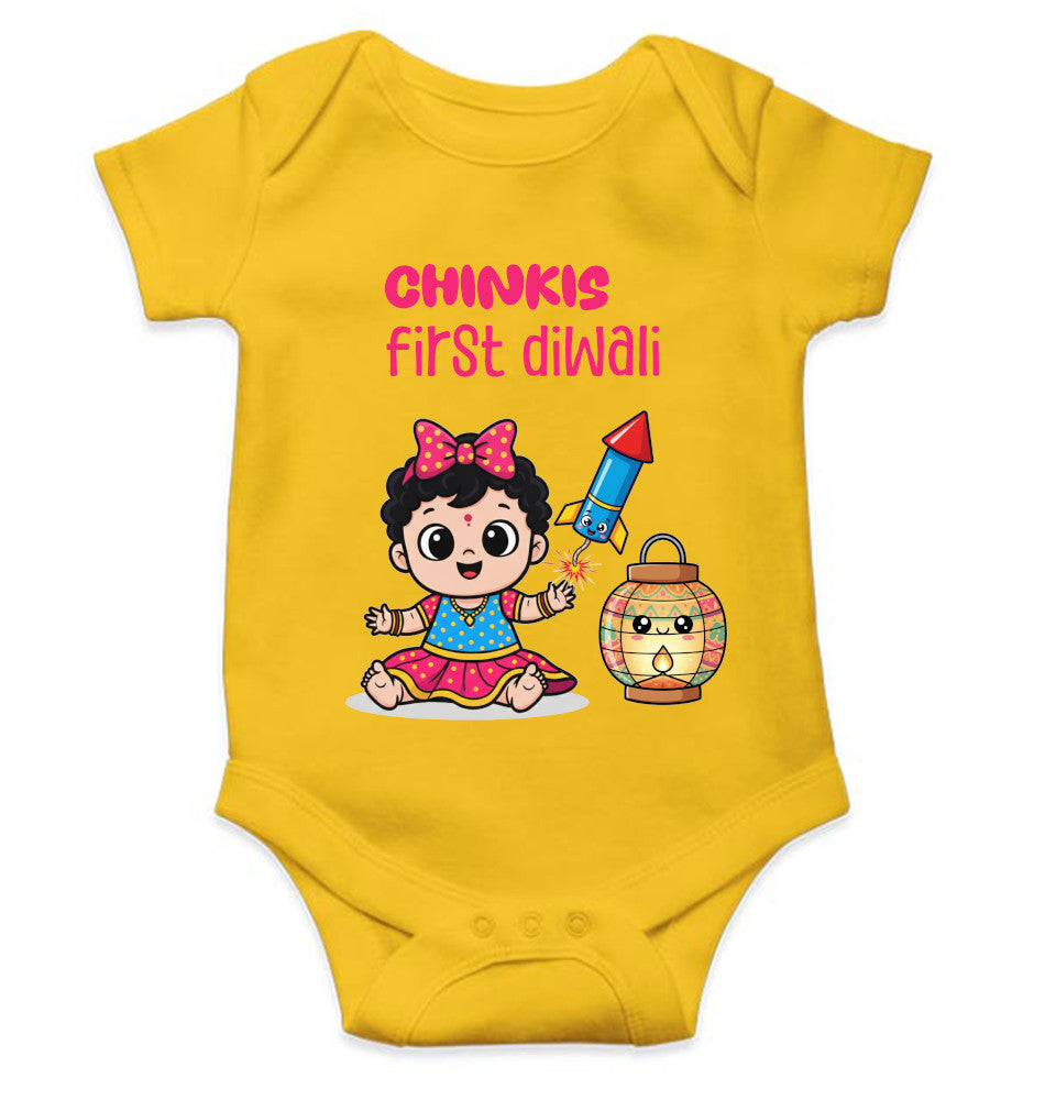 Custom Name My First Diwali Cute Diwali Rompers for Baby Girl- FunkyTeesClub