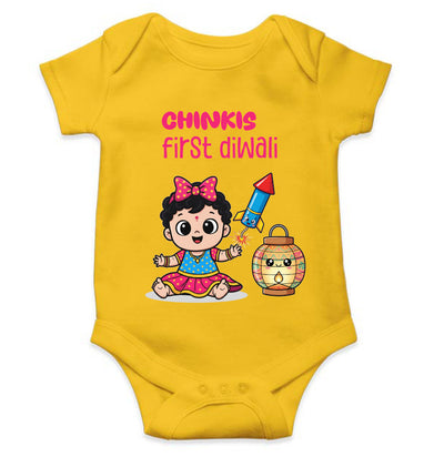 Custom Name My First Diwali Cute Diwali Rompers for Baby Girl- FunkyTeesClub