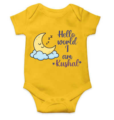 Custom Name Hello World New Born Rompers for Baby Boy- FunkyTeesClub