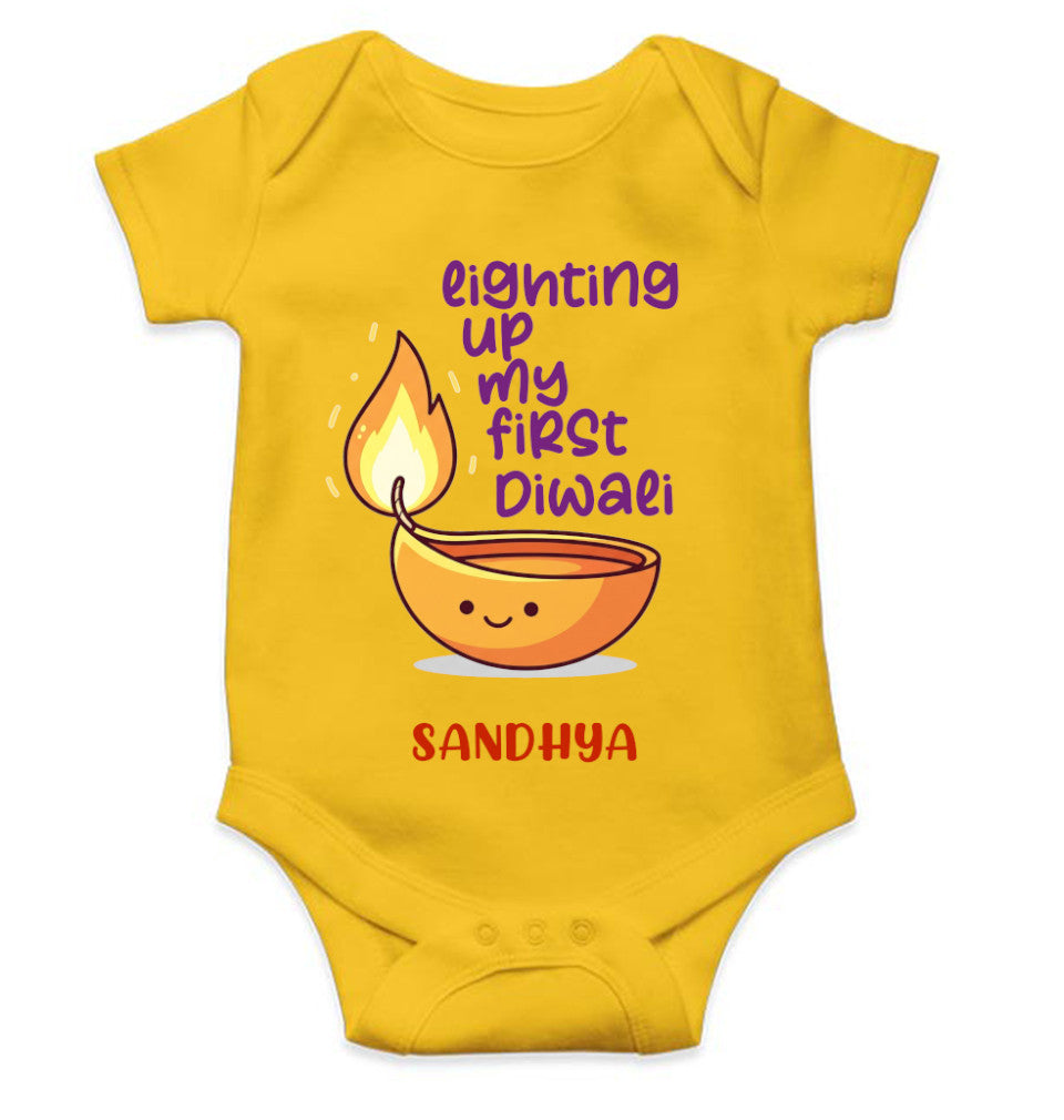 Custom Name Lighting Up My First Diwali Rompers for Baby Girl- FunkyTeesClub