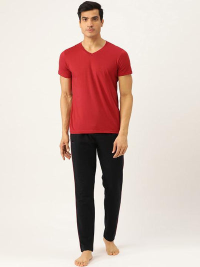 Plain red V Neck T-Shirt-FunkyTeesClub
