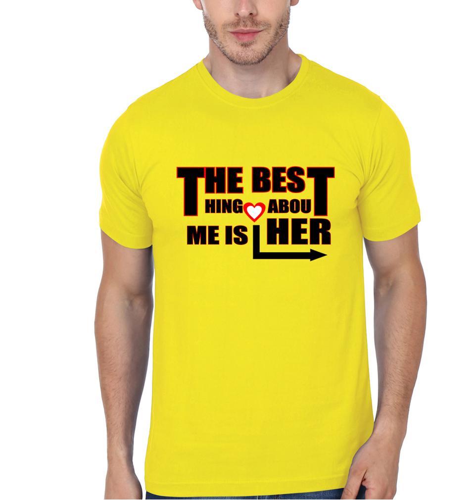 The Best Thing About Him Her Couple Half Sleeves T-Shirts -FunkyTees