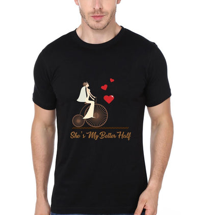 She is my better half Couple Half Sleeves T-Shirts -FunkyTees