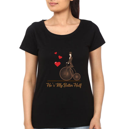 She is my better half Couple Half Sleeves T-Shirts -FunkyTees
