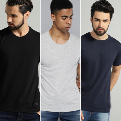 Navy Blue Black Grey Combo Half Sleeve T-Shirts [Pack of 3]-FunkyTeesClub