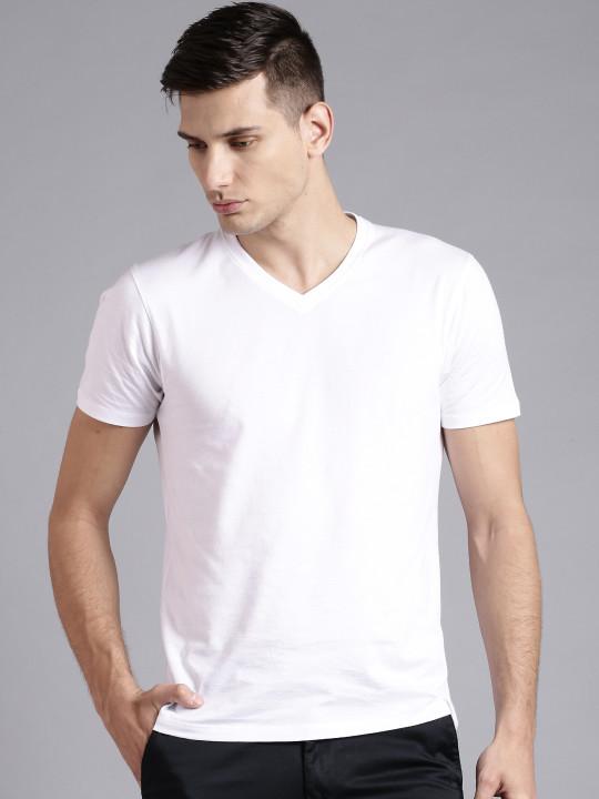 Plain White V Neck T-Shirt-FunkyTeesClub