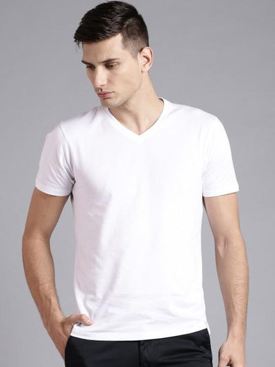 Plain White V Neck T-Shirt-FunkyTeesClub