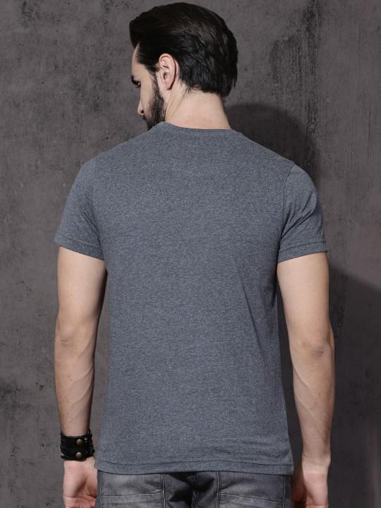 Plain charcoal melange Half Sleeves T-Shirt-FunkyTeesClub