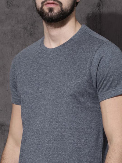 Plain charcoal melange Half Sleeves T-Shirt-FunkyTeesClub