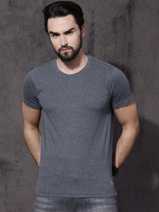 Plain charcoal melange Half Sleeves T-Shirt-FunkyTeesClub