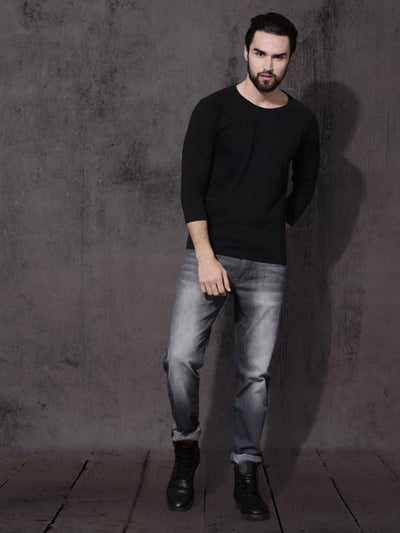 Plain black Full Sleeves T-Shirt-FunkyTeesClub