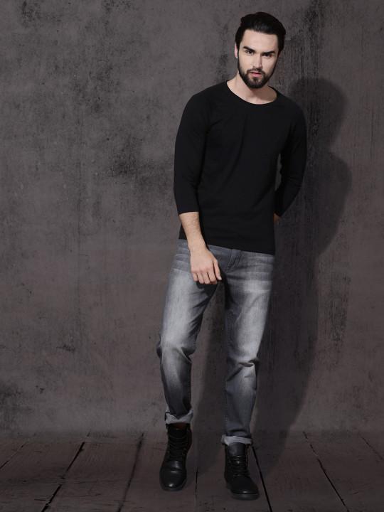 Plain black Full Sleeves T-Shirt-FunkyTeesClub