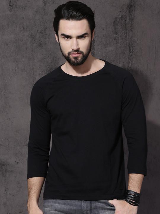 Plain black Full Sleeves T-Shirt-FunkyTeesClub