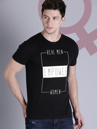 Real Men Empower Women Round Neck Mens Half Sleeves T-shirt- FunkyTeesClub