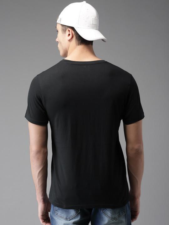 Plain black V Neck T-Shirt-FunkyTeesClub
