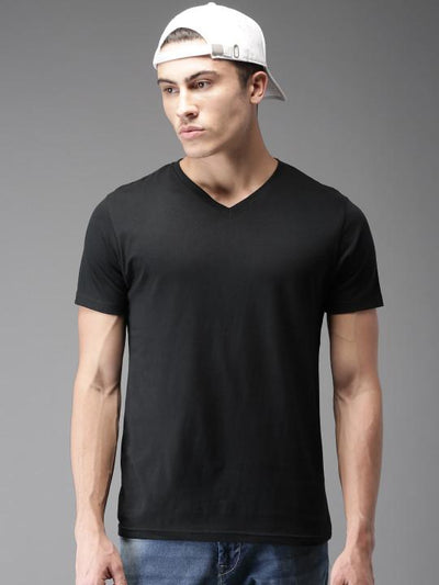 Plain black V Neck T-Shirt-FunkyTeesClub