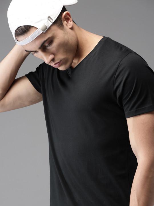 Plain black V Neck T-Shirt-FunkyTeesClub