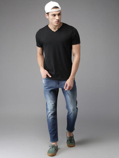 Plain black V Neck T-Shirt-FunkyTeesClub