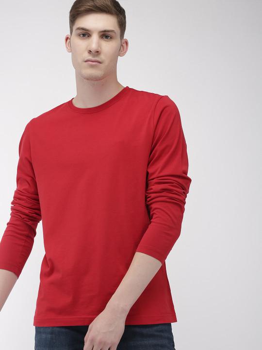 Plain Red Full Sleeves T-Shirt-FunkyTeesClub