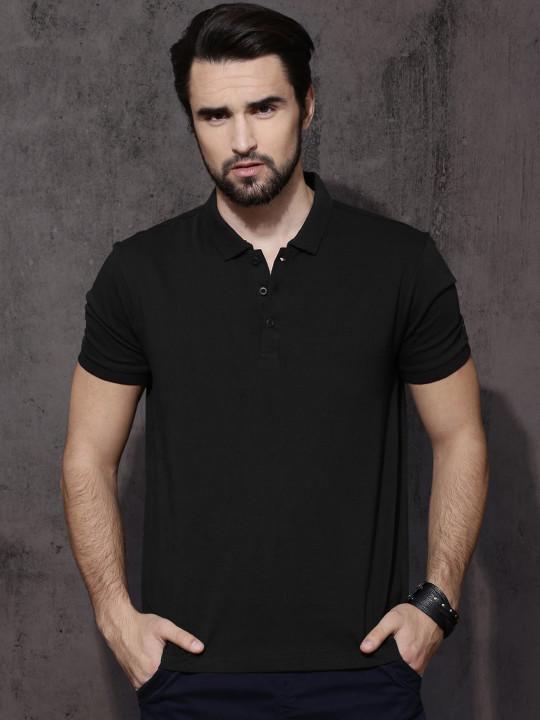 Plain Black Polo T-Shirt-FunkyTeesClub