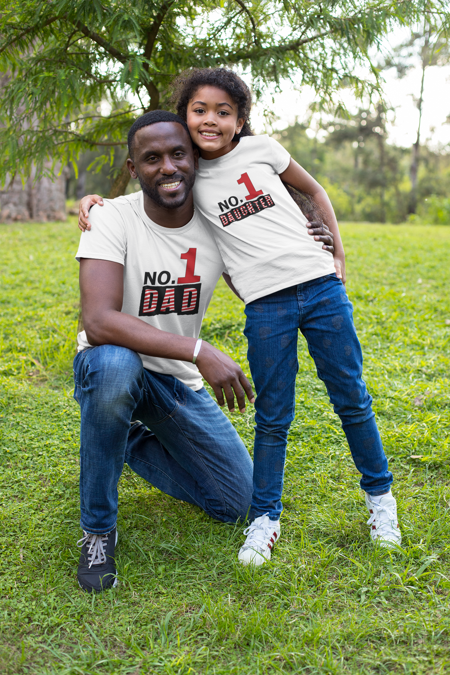 No. 1 Dad Father and Daughter White Matching T-Shirt- FunkyTeesClub