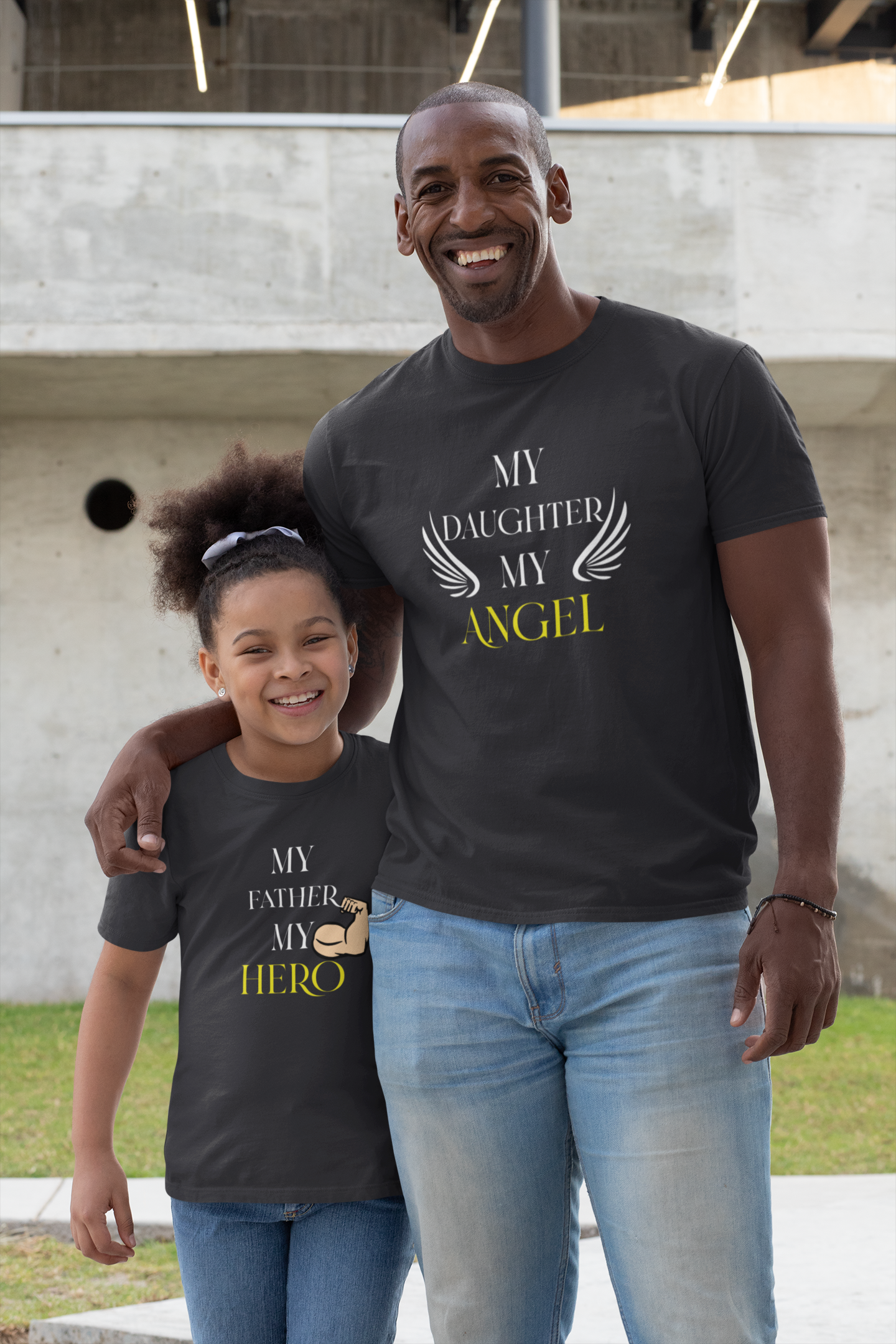 My Father My Hero Father and Daughter Black Matching T-Shirt- FunkyTeesClub