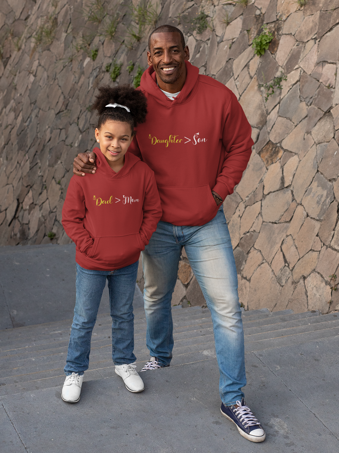 Dad Father and Daughter Red Matching Hoodies- FunkyTeesClub